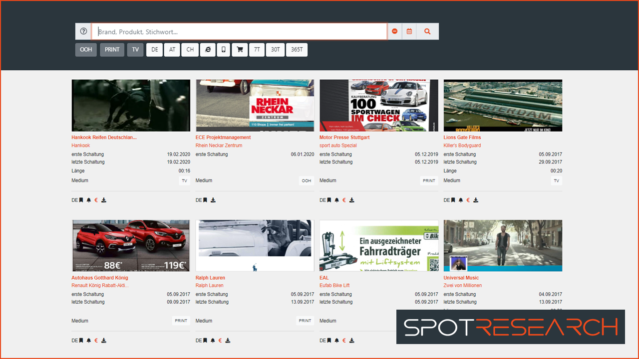 spotresearch Suche nach TV-Kampagnen